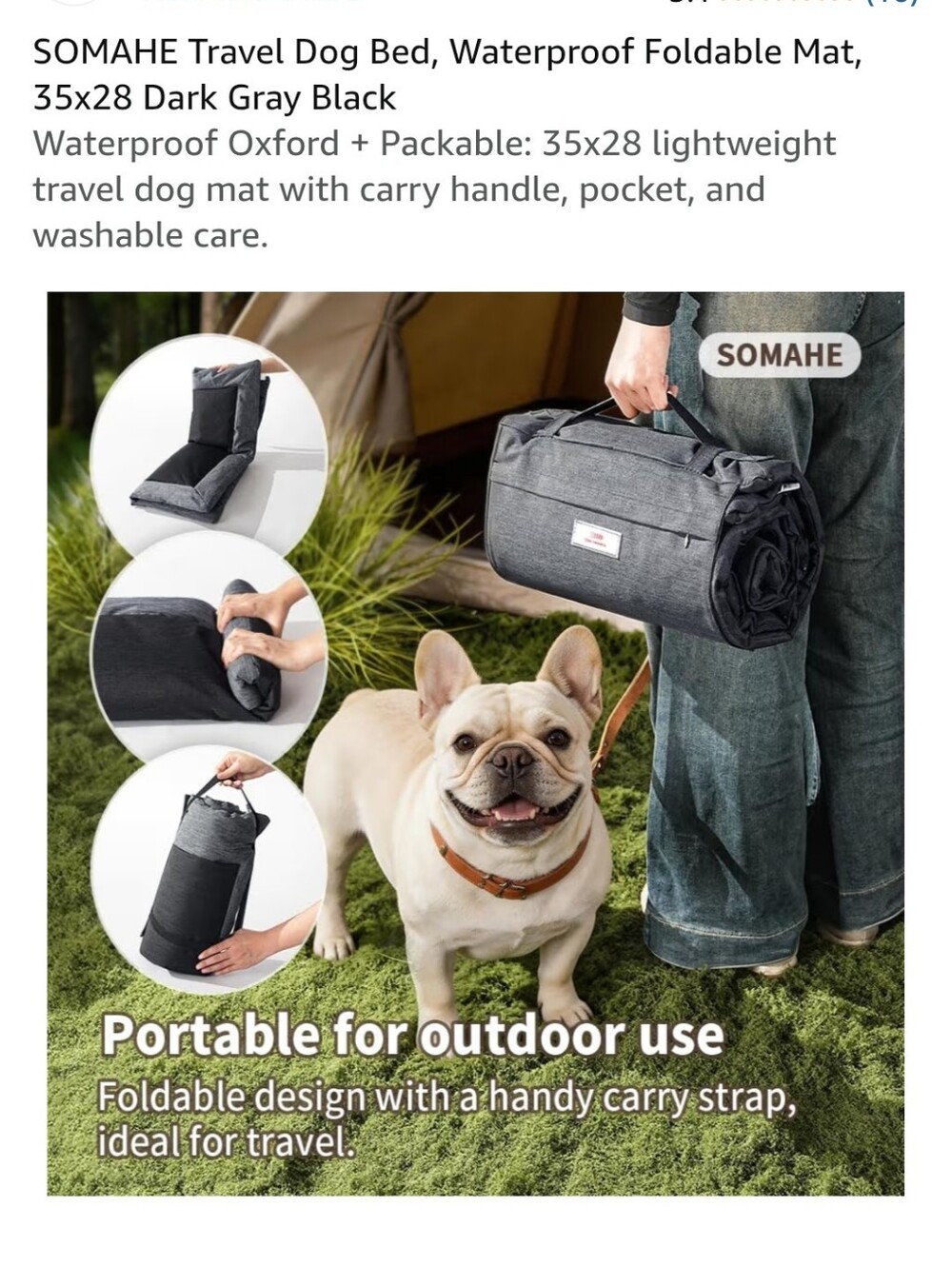 Soma Foldable Waterproof Travel Dog Bed - Dark Gray New Witg Tags